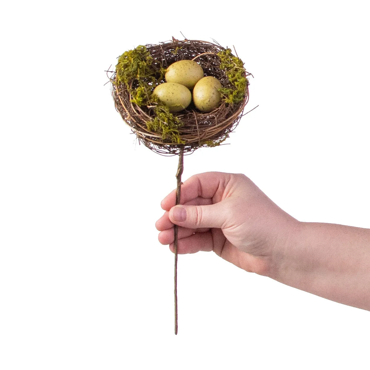 10" Mossy Bird Nest with Eggs Pick