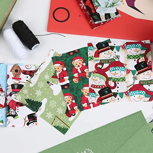 20 Pcs Christmas Cotton Fabric Bundles Squares, Christmas Patterns Precut Fabric Patchwork Scraps for DIY Christmas Stocking Tree Coaster Party Supplies(3.94 x 3.94 inch)