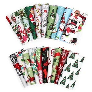 20 Pcs Christmas Cotton Fabric Bundles Squares, Christmas Patterns Precut Fabric Patchwork Scraps for DIY Christmas Stocking Tree Coaster Party Supplies(3.94 x 3.94 inch)