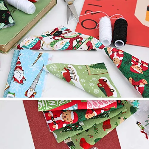 20 Pcs Christmas Cotton Fabric Bundles Squares, Christmas Patterns Precut Fabric Patchwork Scraps for DIY Christmas Stocking Tree Coaster Party Supplies(3.94 x 3.94 inch)