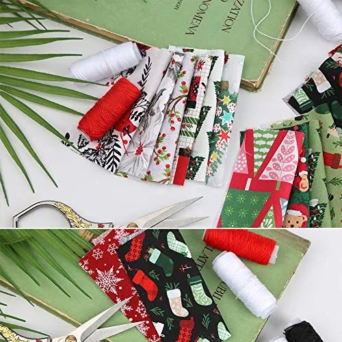 20 Pcs Christmas Cotton Fabric Bundles Squares, Christmas Patterns Precut Fabric Patchwork Scraps for DIY Christmas Stocking Tree Coaster Party Supplies(3.94 x 3.94 inch)