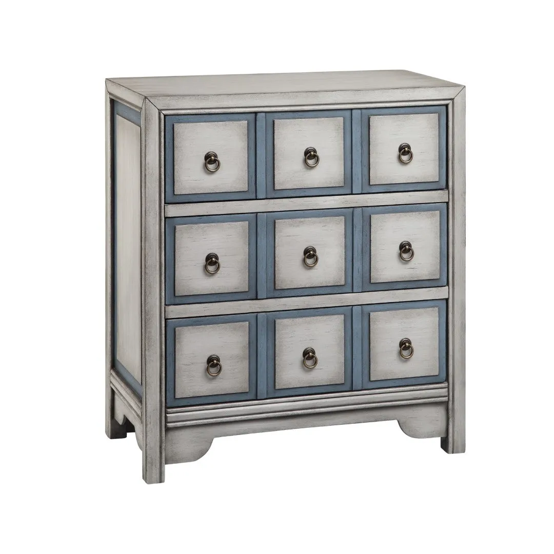 Adley Chest - Stylish 3-Drawer Apothecary Storage in Smokey White & Slate Blue - Chic Organization