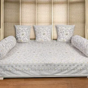 Ansa Flora Diwan Set (White) - Six Piece Set