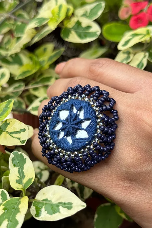 Antarang- Neel Ratan (Blue), Bead Jumki Ring,  100% Cotton. Hand Made By Divyang Rural Women.