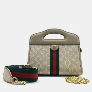 Beige GG Supreme Canvas Web Shoulder Bag