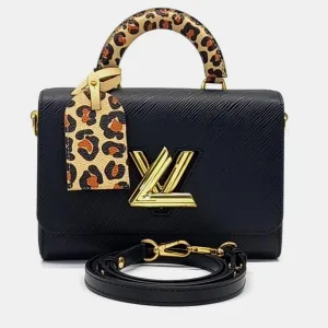 Black & Leopard Top Handle Twist MM Bag