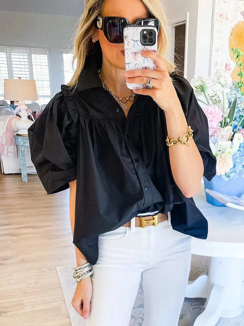 Black Blouse with Ruching