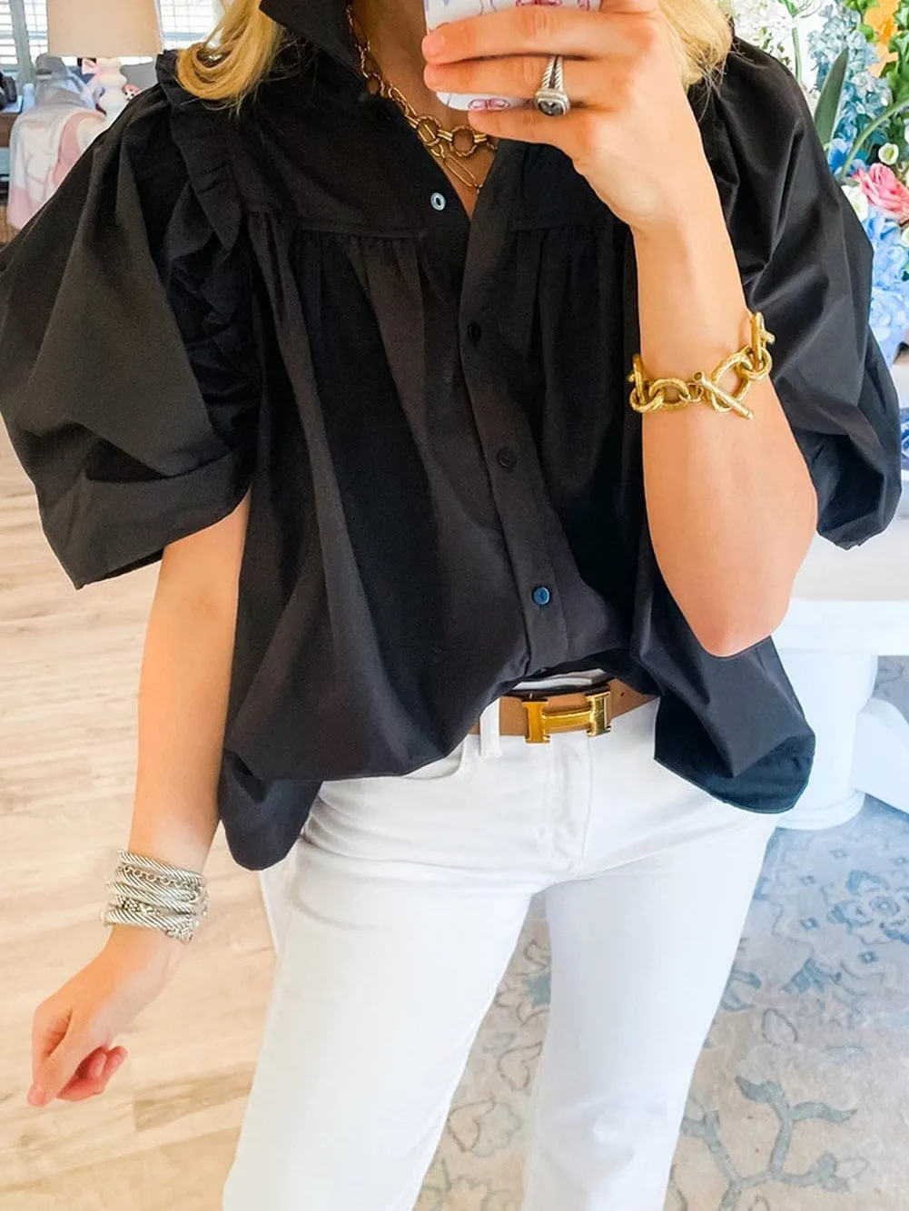 Black Blouse with Ruching