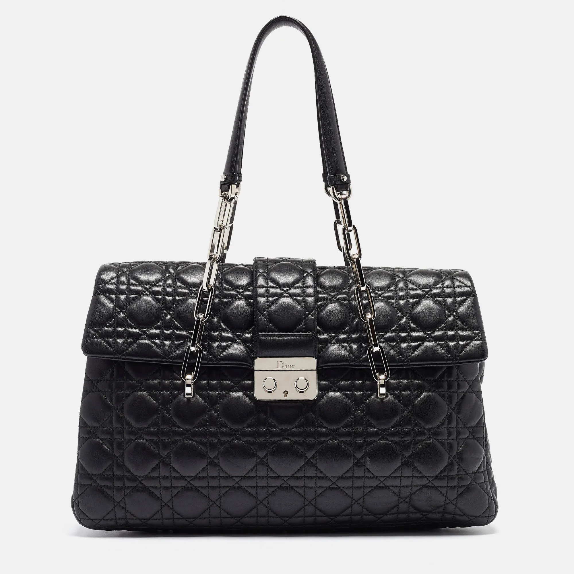 Black Cannage Leather New Lock Flap Bag