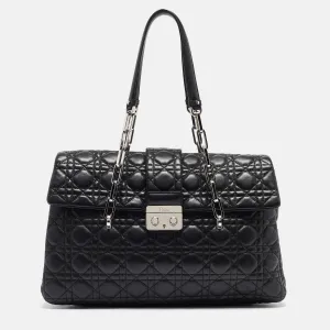 Black Cannage Leather New Lock Flap Bag