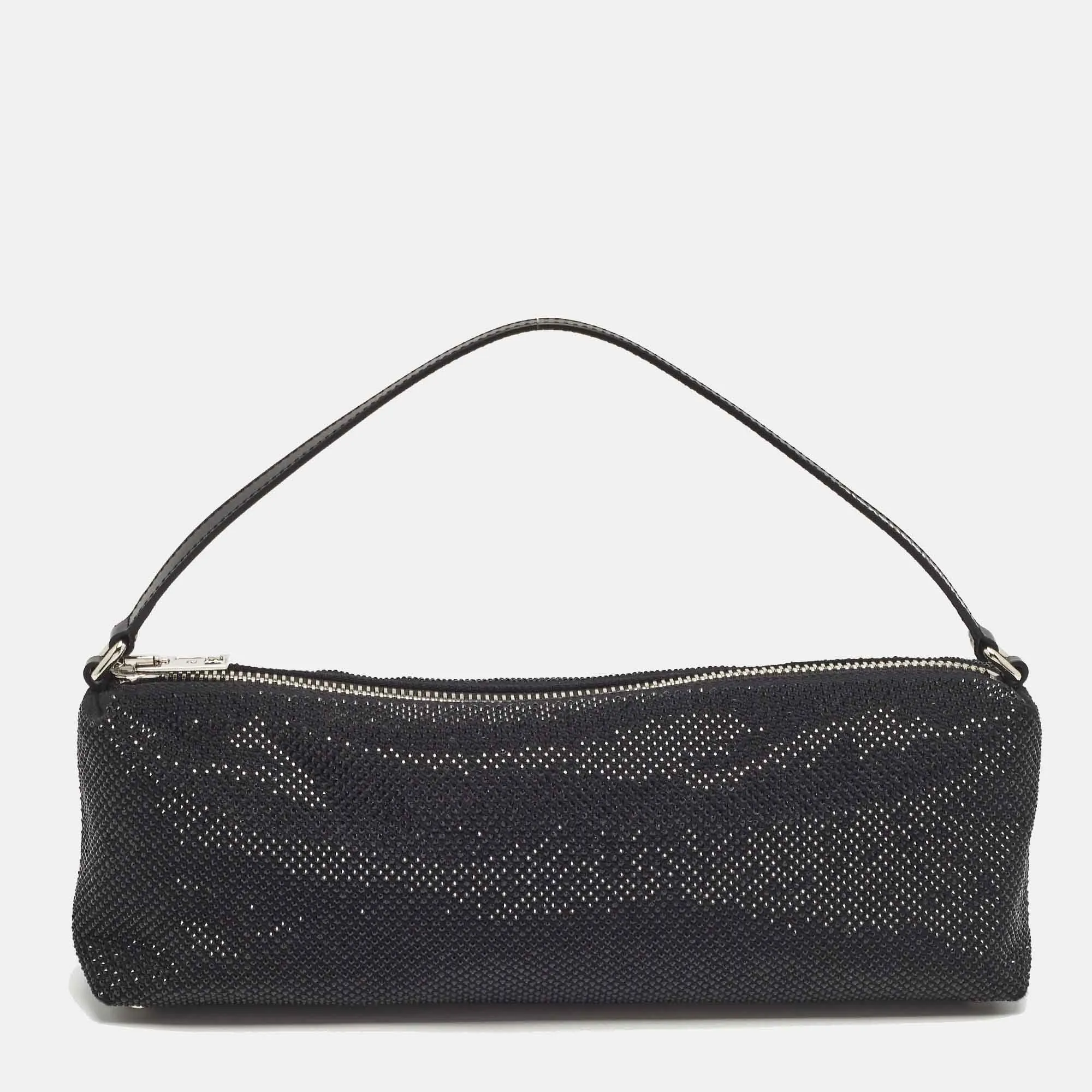 Black Canvas and Leather Crystals Heiress Flex Bag