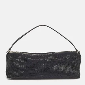 Black Canvas and Leather Crystals Heiress Flex Bag