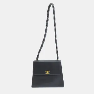 Black Caviar Leather Classic Twisted Strap Shoulder Bag