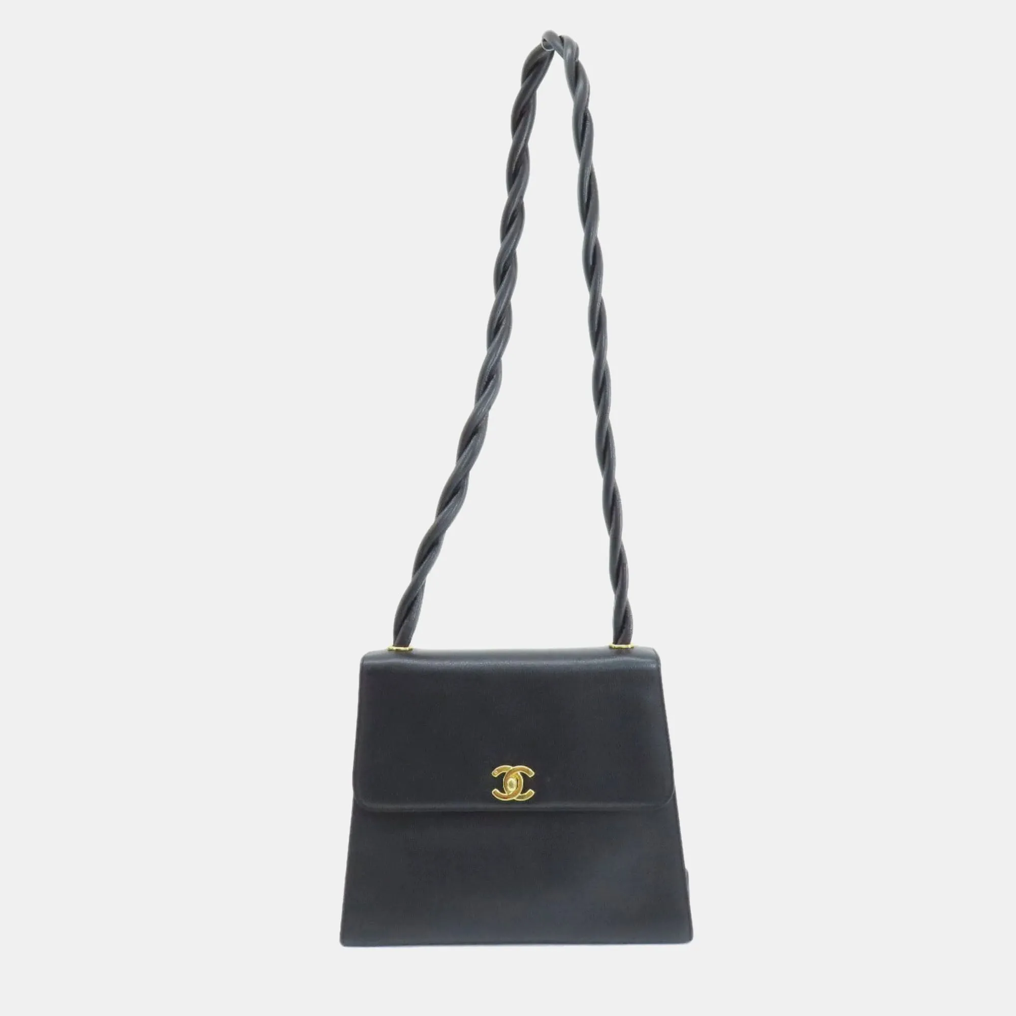 Black Caviar Leather Classic Twisted Strap Shoulder Bag