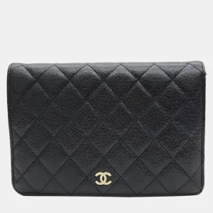 Black Caviar Leather Mini Chain Crossbody Bag