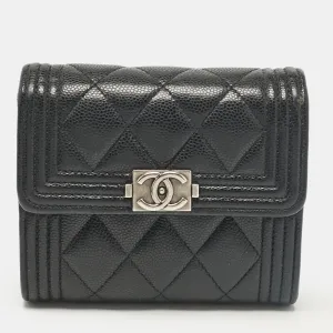 Black Caviar Quilted Leather Boy Trifold Wallet