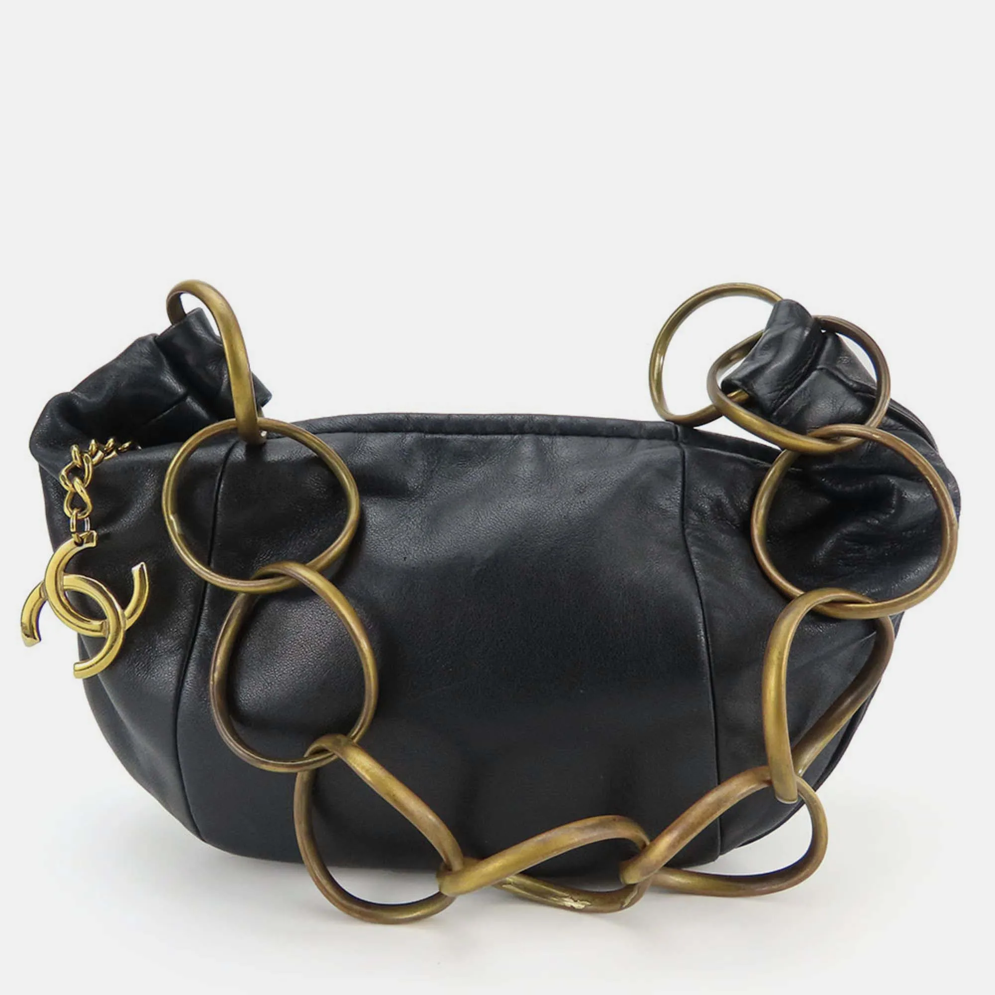 Black Lambskin Croissant Chain Bag