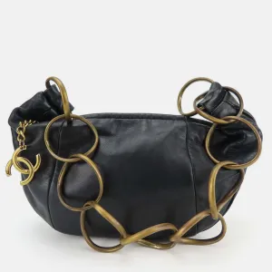 Black Lambskin Croissant Chain Bag