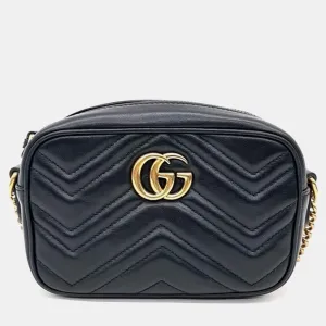 Black Leather GG Marmont Matelasse Mini Crossbody bag