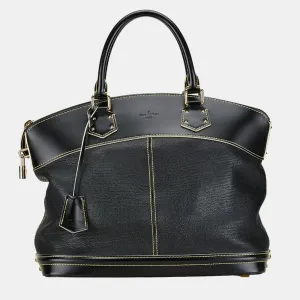 Black Leather Lockit MM Top Handle Bag