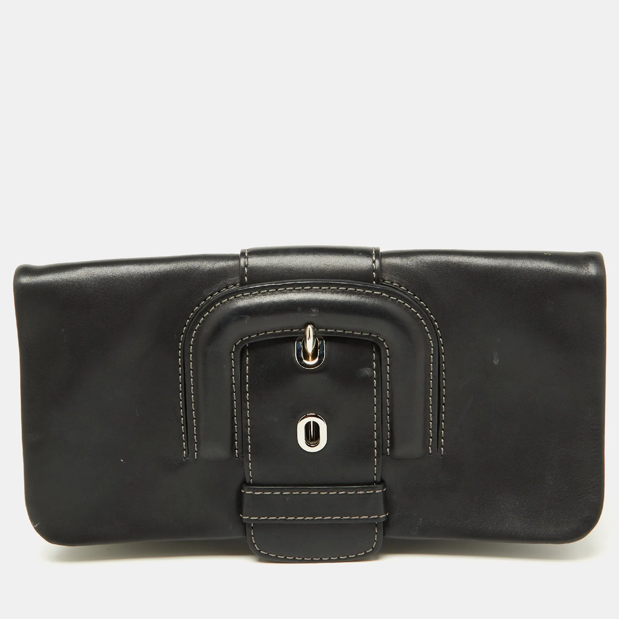 Black Leather Lucy Flap Clutch