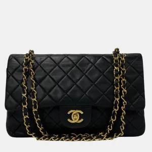 Black Leather Medium Classic Double Flap Bag