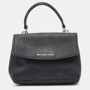 Black Leather Mini Ava Top Handle Bag