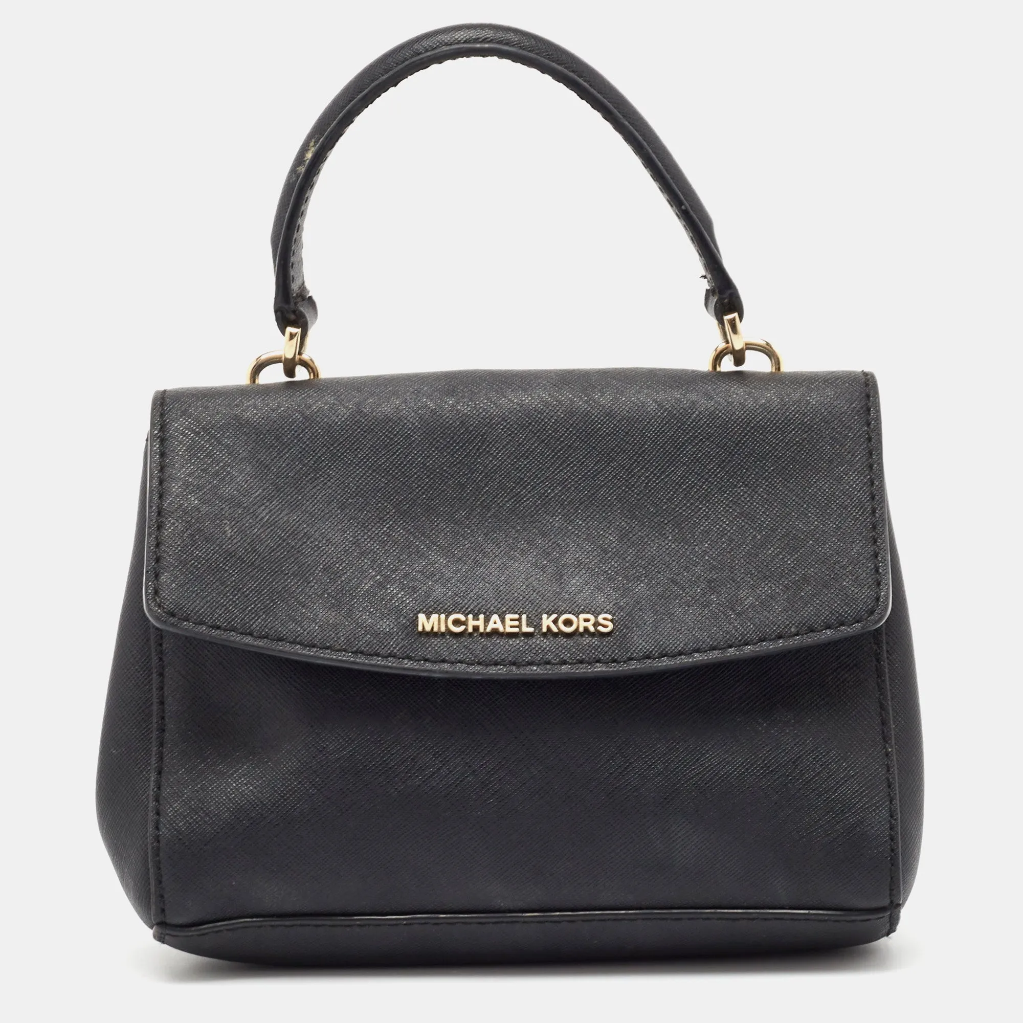 Black Leather Mini Ava Top Handle Bag