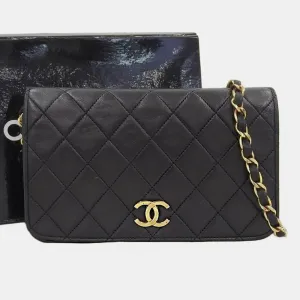 Black Leather Vintage Quilted Wallet On Chain