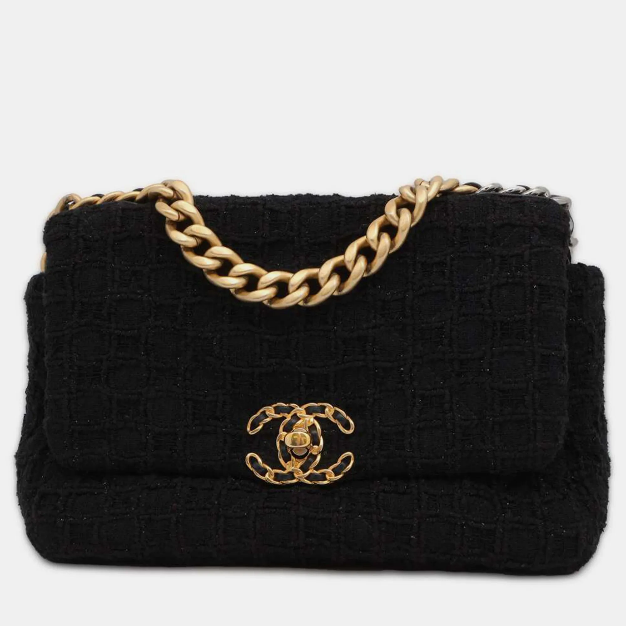 Black Tweed 19 Chain Shoulder Bag