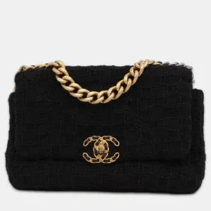 Black Tweed 19 Chain Shoulder Bag