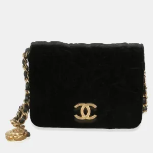 Black Velvet Camellia Mini Coin Purse With Chain
