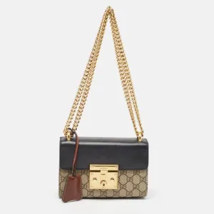 Black/Beige GG Supreme Canvas and Leather Small Padlock Shoulder Bag