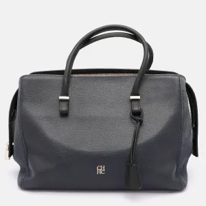 Blue Nubuck and Leather Zip Tote