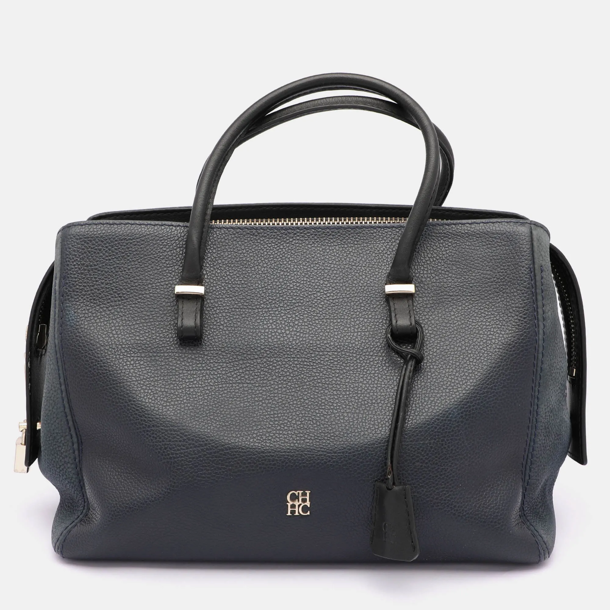 Blue Nubuck and Leather Zip Tote