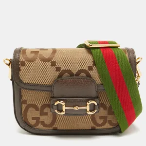 Brown/Beige Jumbo GG Canvas Mini Horsebit 1955 Shoulder Bag