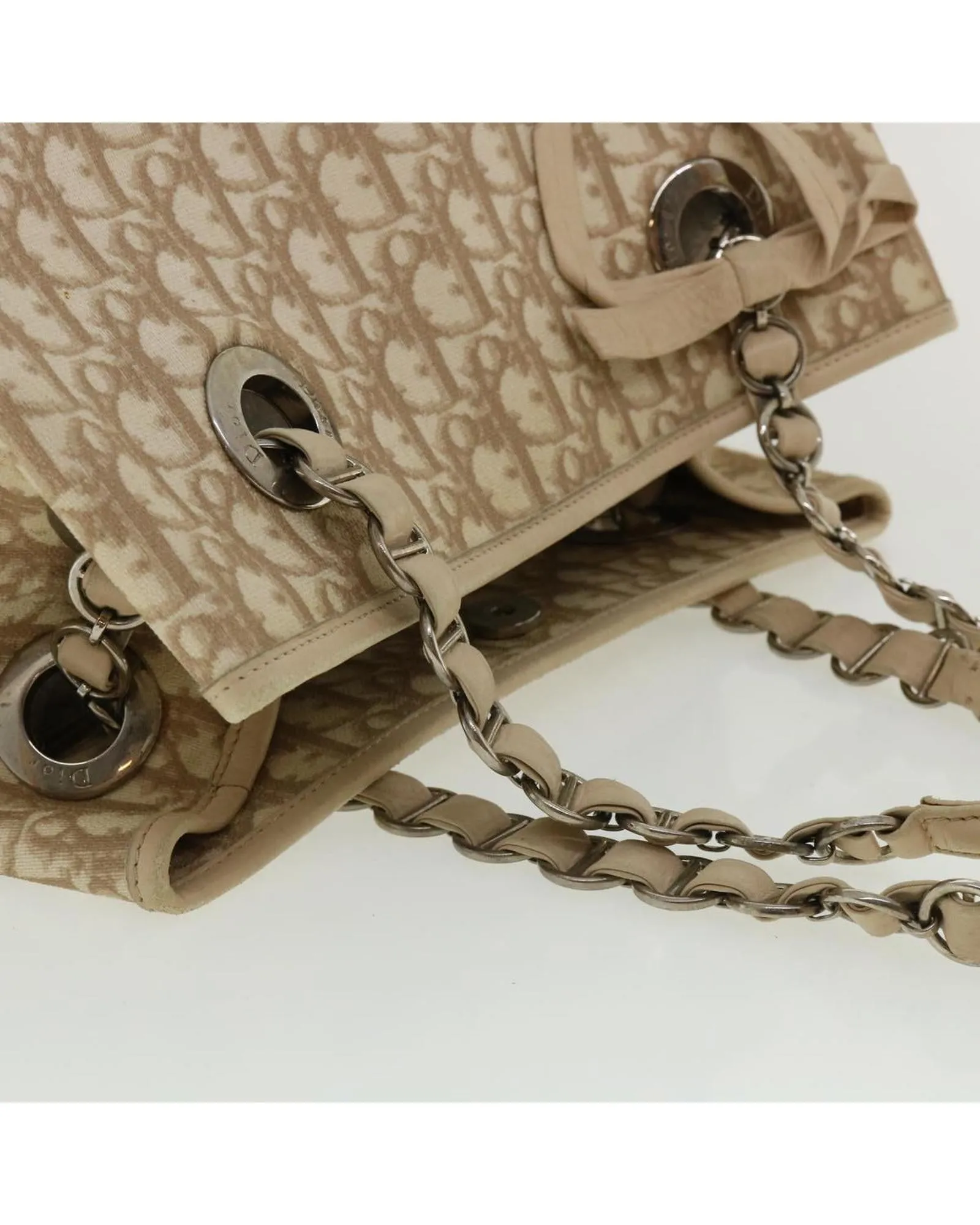 Christian Dior Diorissimo Tote Bag Beige Canvas Leather
