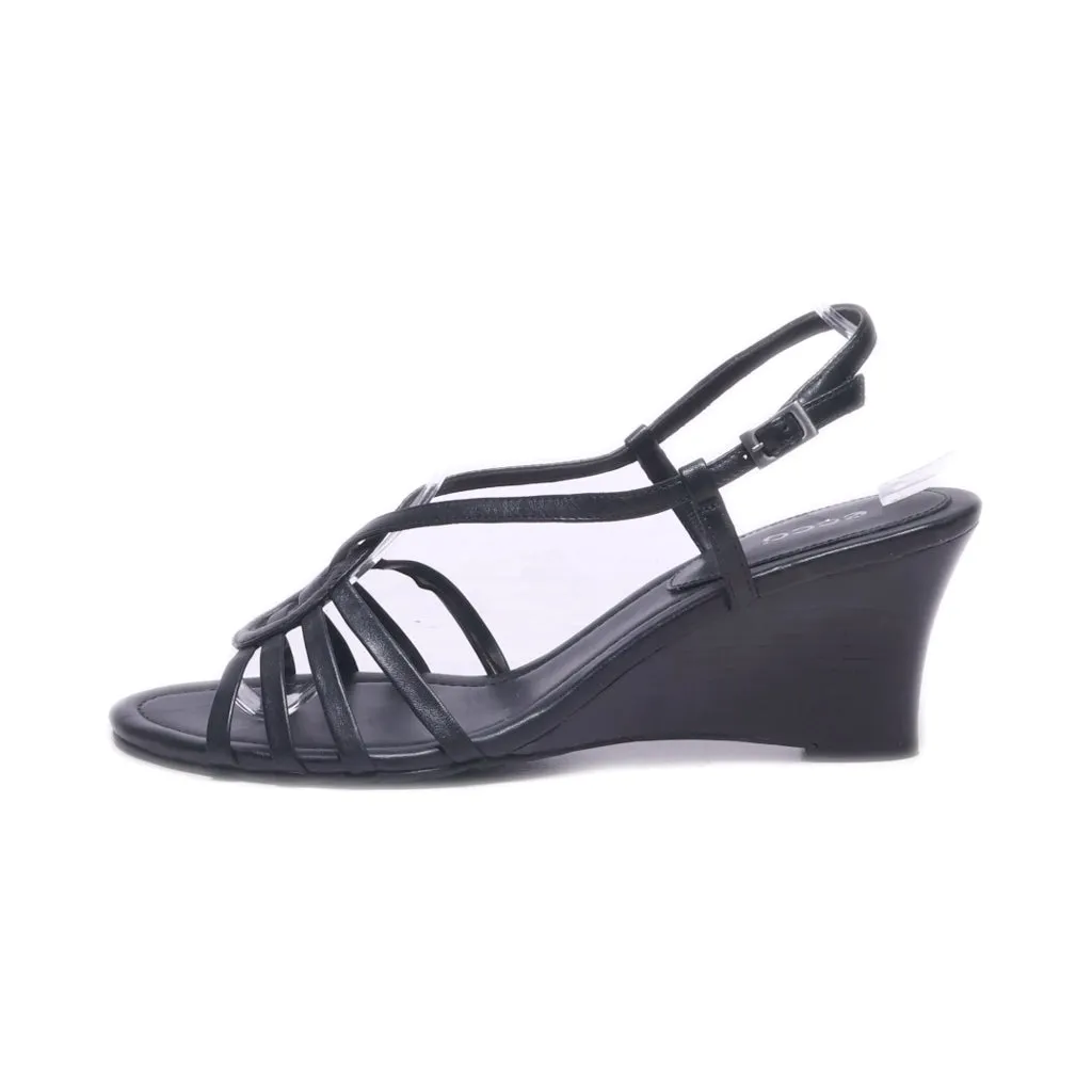 Ecco Wedge Sandals Leather Black Colour For Women