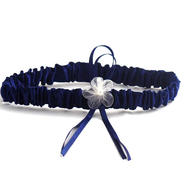 Elegant Navy Blue and Beige Lace Bride Garter Set