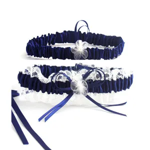 Elegant Navy Blue and Beige Lace Bride Garter Set