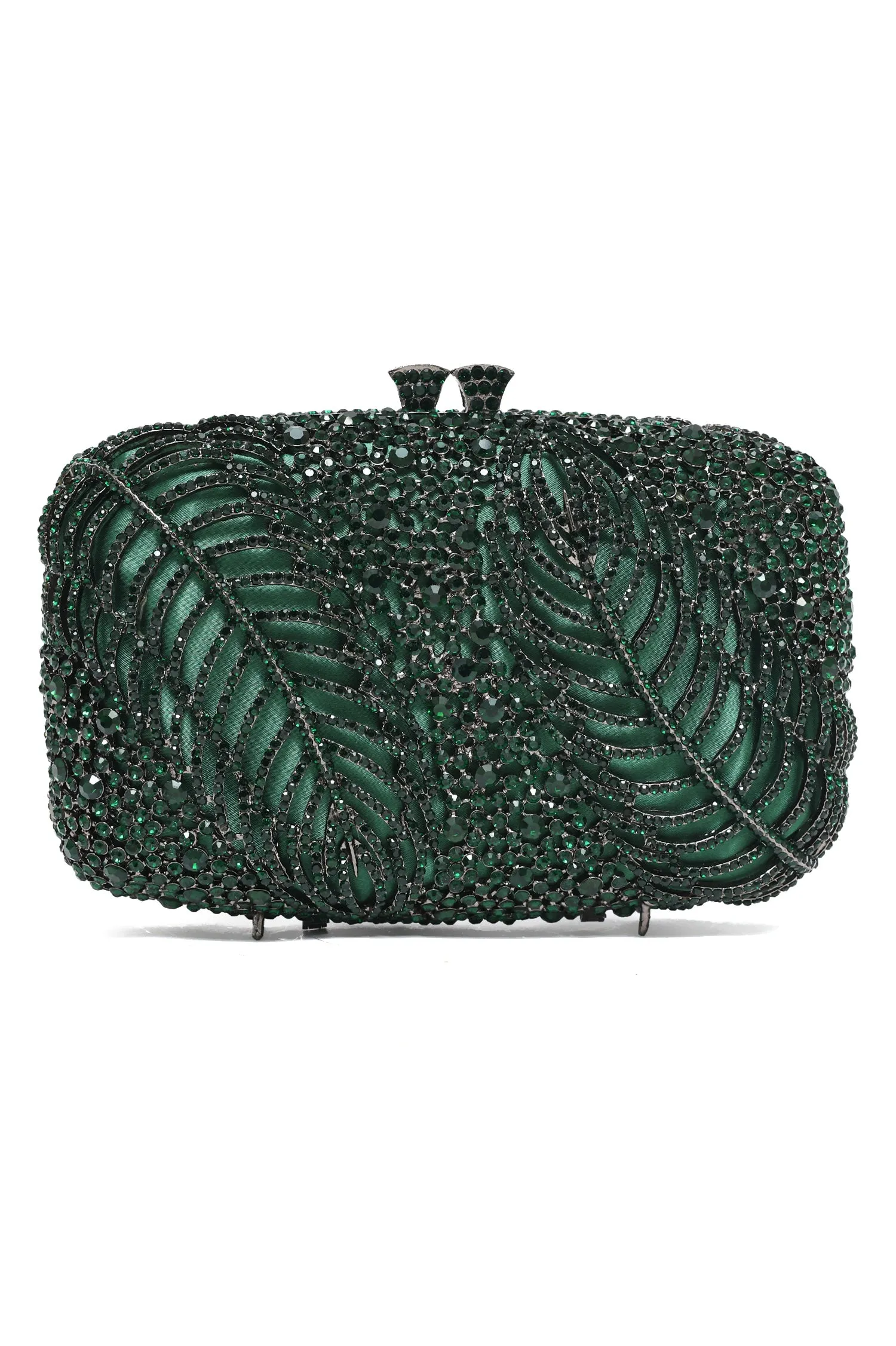 EMBELLISHED RECTANGULAR CLUTCH WITH LEAF MOTIF-GREEN