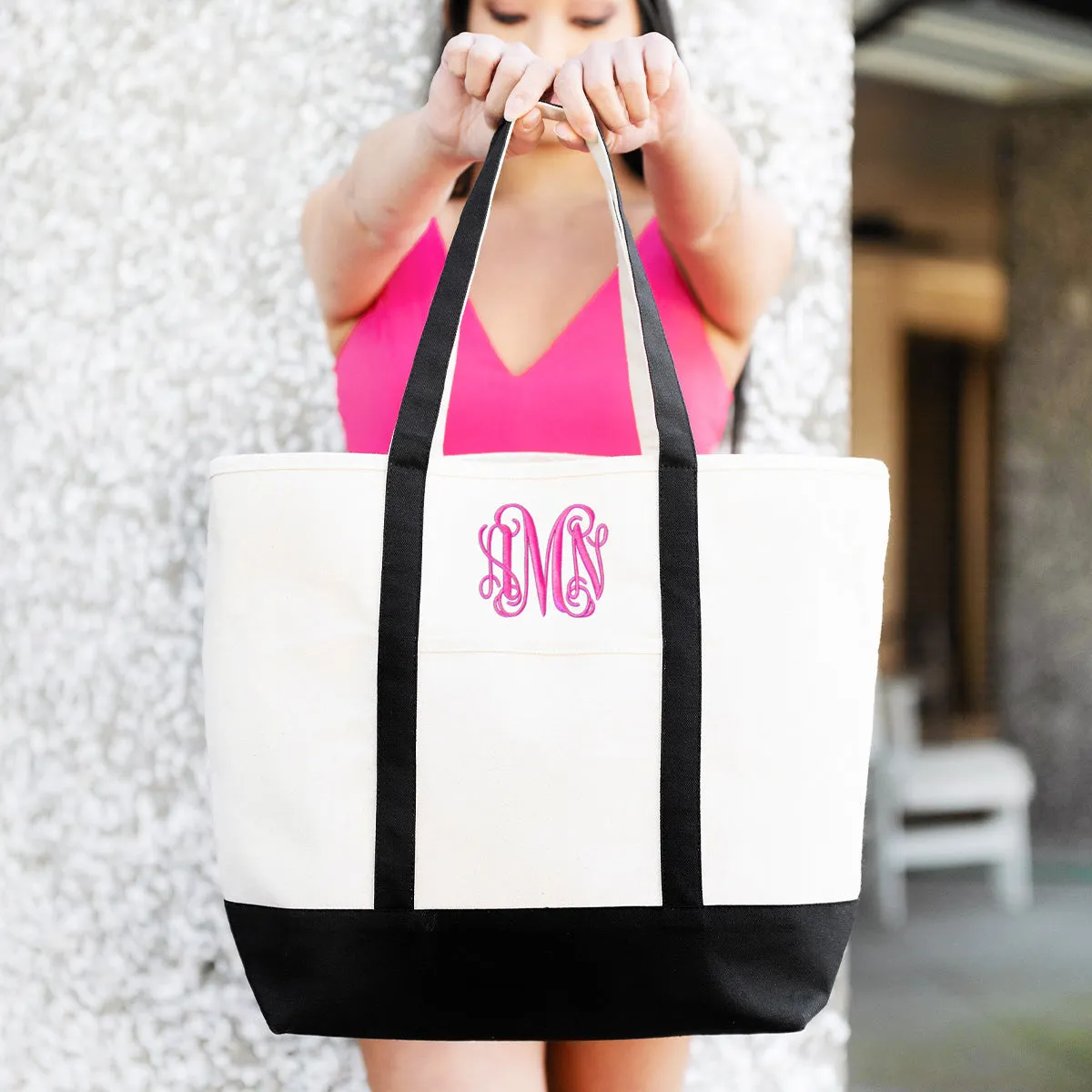 Everyday Canvas Tote Bag in Black, Mint, Hot Pink and Navy