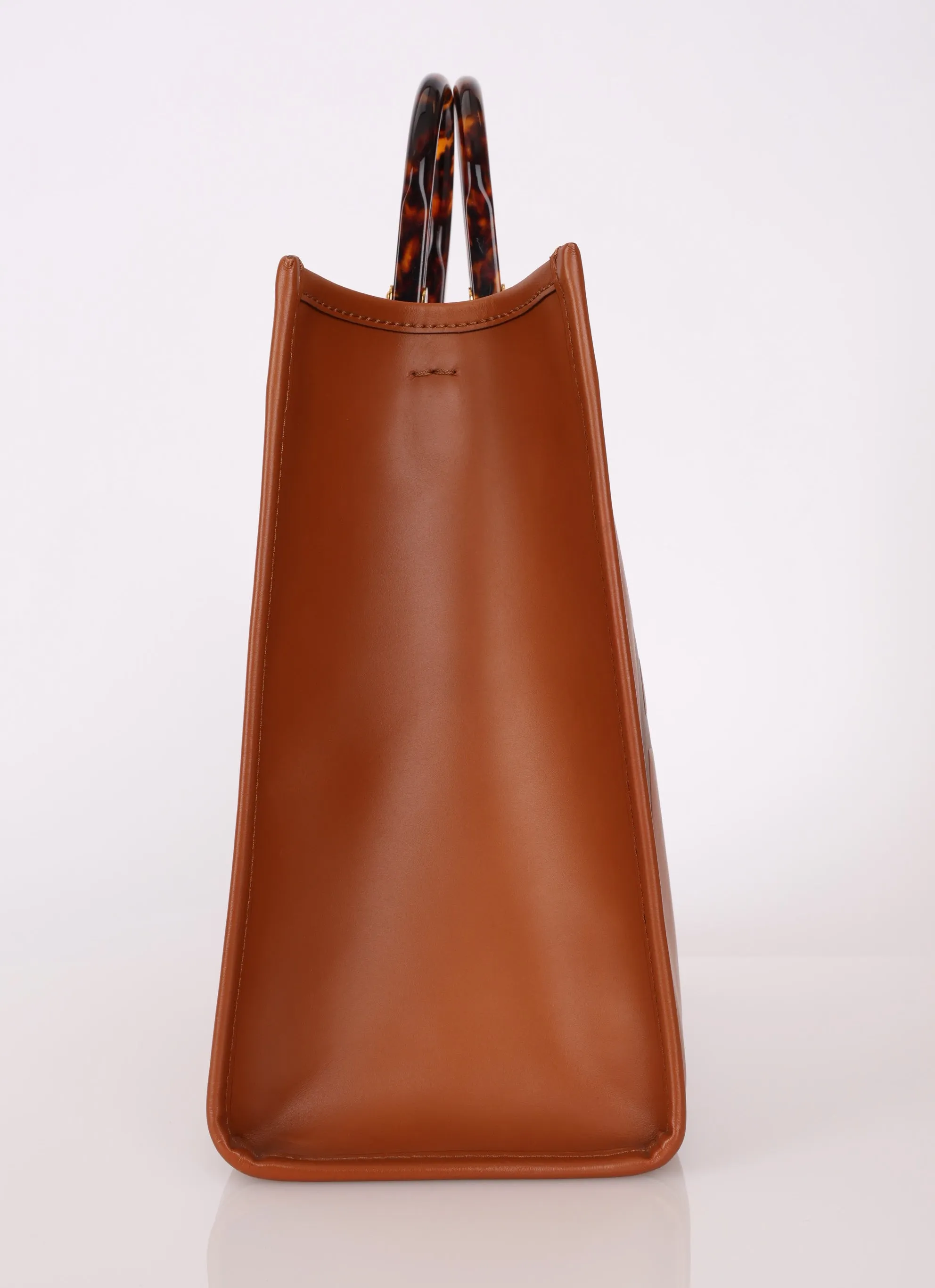 Fendi Sunshine Leather Medium Tan Tortoise Handle Tote Bag