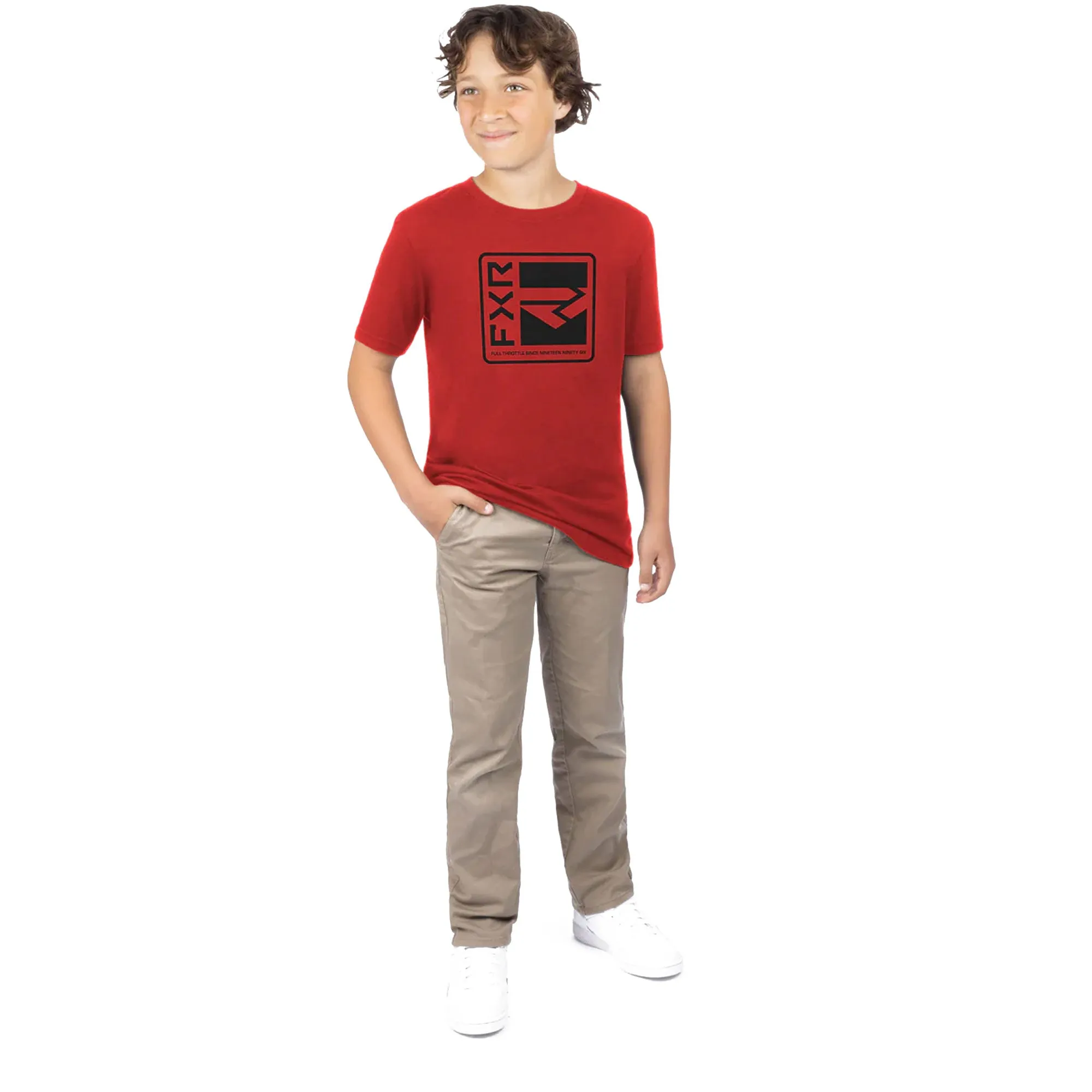 FXR  Boys Broadcast Premium T-Shirt Tee Short Sleeve Cotton Red Heather Black