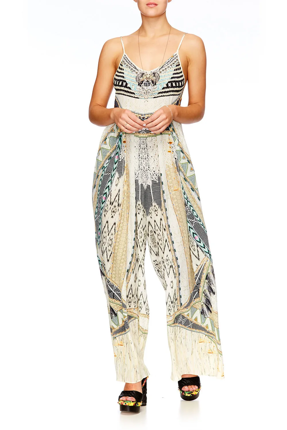 GATHERED WIDE LEG JUMPSUIT WEAVE ON