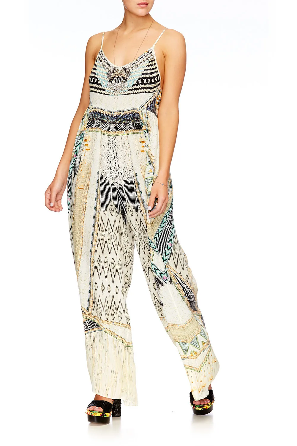 GATHERED WIDE LEG JUMPSUIT WEAVE ON
