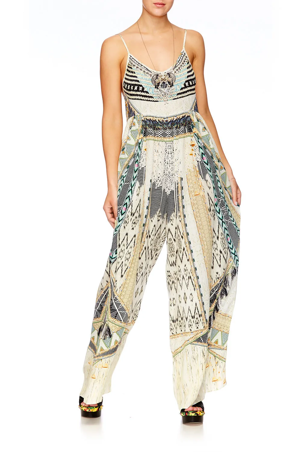 GATHERED WIDE LEG JUMPSUIT WEAVE ON
