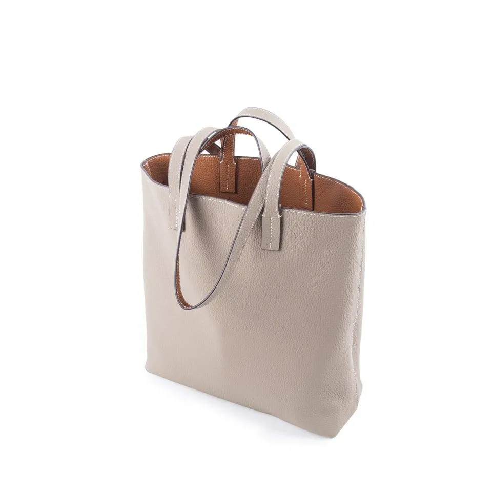 Gray & Brown Double-sided Full Grain Cow Leather Large Capacity Tote Bag | Handbag | Shoulder Bag