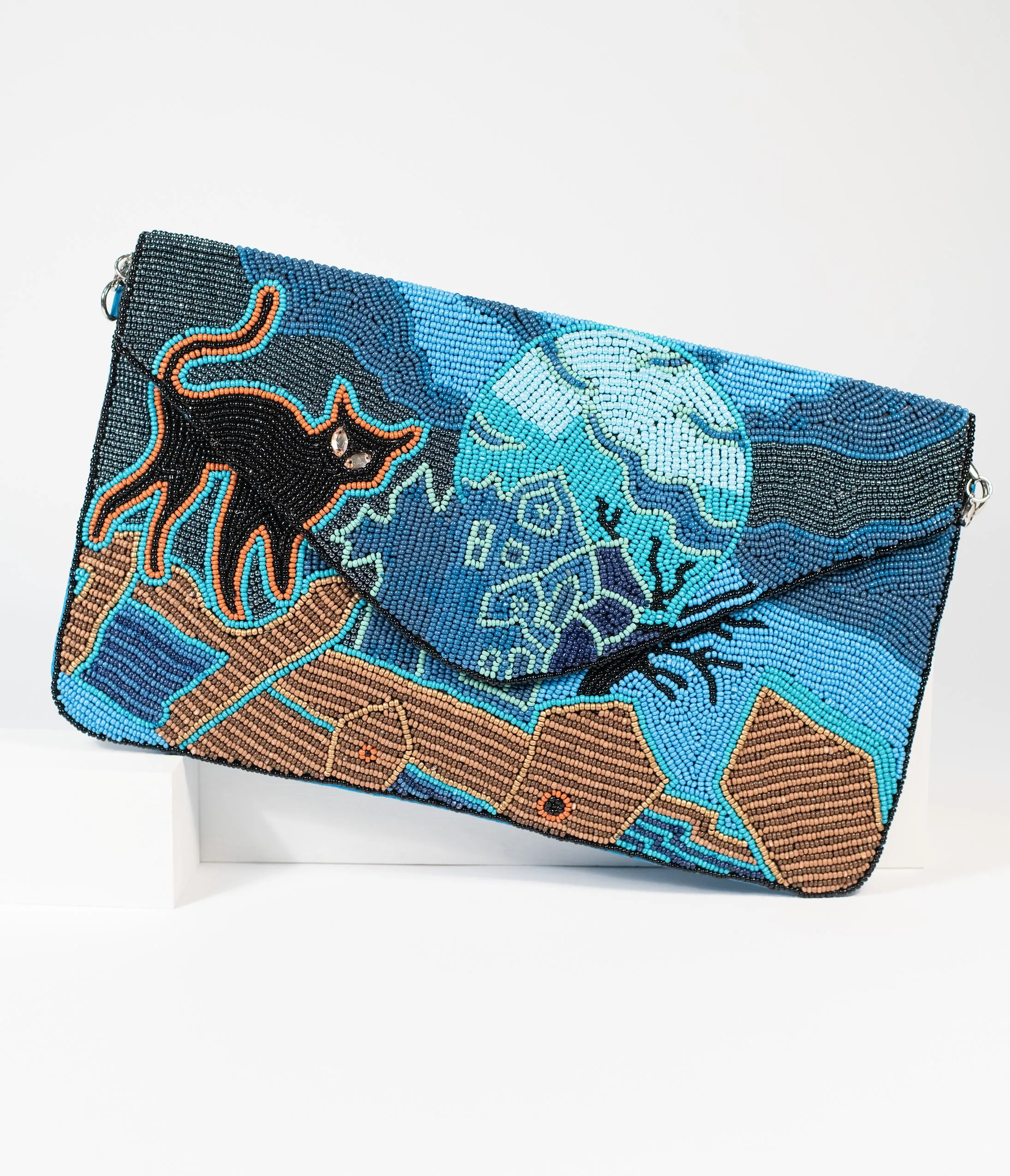 Halloween Cat Beaded Envelope Clutch