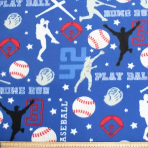 Home Run Plat Ball on Blue Printed Polar Fleece